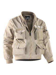 Men Tactical Bomber Jacket Windproof Warm Outdoor Functional Coat Multi Pockets Stand Collar Ribbed Cuffs Casual Cargo Style