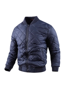 Men's Quilted Bomber Jacket Stand Collar Diamond Pattern Padded Coat Windproof Warm Casual Outerwear For Men