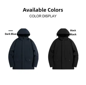Detailed comparison of dark blue and black men's hooded outdoor windproof jackets