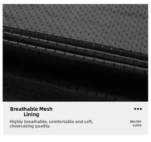 Detailed macro view of breathable mesh lining and adjustable velcro cuffs on jacket