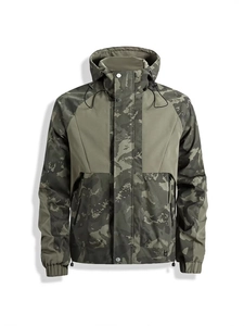 Men's camouflage hooded windbreaker jacket in army green for outdoor sports and casual wear