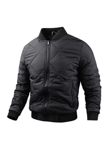 Men Quilted Bomber Jacket Standing Collar Winter Warm Windproof Padded Coat Solid Color Casual Fashion Outdoor Outerwear Top