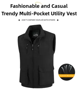 Detail of the breathable mesh lining and zipper on a black outdoor fishing vest