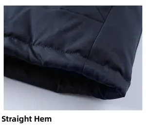 Detailed macro view of the straight hem stitching on this heavy winter jacket