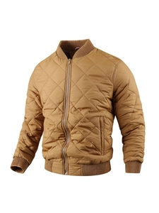 Men's ginger yellow diamond quilted bomber jacket with ribbed collar and 3D fit