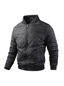 Classic black quilted jacket for men featuring diamond pattern and ribbed trim details