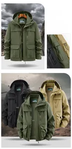 Detail of multi-pocket windbreaker hood and zipper showing durable tactical fabric