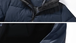 Detail of men's winter jacket showing premium zipper and soft fleece lining on neck