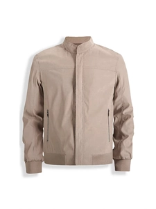Herren Freizeitjacke mit Stehkragen in Beige und hochwertigen Metalldetails am Reißverschluss