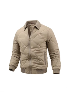 Blouson aviateur matelassé kaki pour homme avec fermeture éclair et col côtelé épais