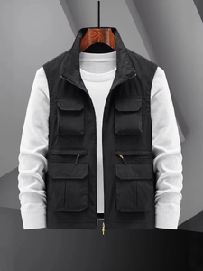 Gilet de travail extérieur pour homme noir avec poches multiples et col montant
