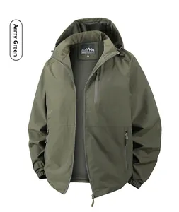 Detail of army green windbreaker featuring breathable mesh lining and adjustable drawstring hood