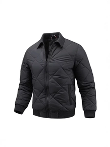 Veste matelassée noire pour hommes avec motif en losange et col côtelé pour l'hiver