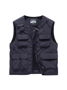Gilet da pesca blu navy da uomo con tasche multiple e fodera in rete traspirante