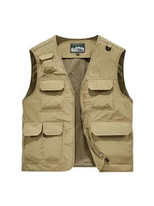 Gilet da Pesca all'Aperto da Uomo Multitasche in Nylon Utility Workwear Giacca Scollo a V Traspirante con Fodera in Rete