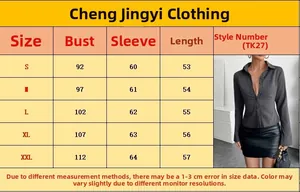 Size chart for women's long sleeve flared shirt showing bust and length in centimeters