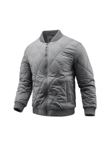 Men's Quilted Bomber Jacket Stand Collar Diamond Pattern Polyester Thermal Casual Loose Fit Zip Up Outerwear For Winter Autumn