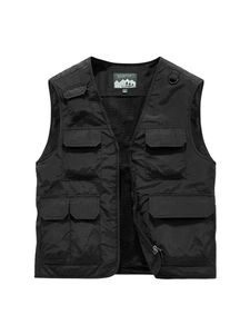 Gilet da pesca funzionale nero da uomo con tasche multiple e fodera in rete traspirante