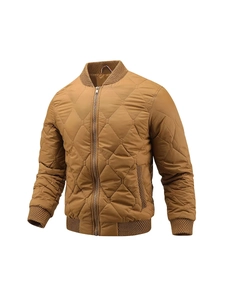 Men's brown quilted bomber jacket with stand collar and classic diamond stitch pattern