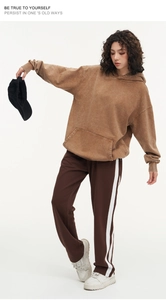 Detail view of 425g heavyweight cotton wash hoodie with kangaroo pocket and drop shoulders