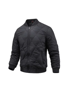 Men's black quilted bomber jacket with ribbed collar and warm diamond patterns
