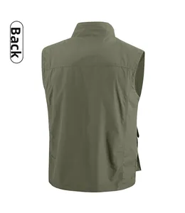 Back view of quick-dry fishing vest with stand collar and durable fabric construction