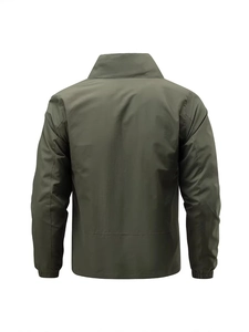 Men's outdoor breathable army green standing collar jacket with elastic cuffs back view
