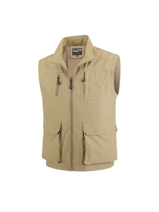 Men's Outdoor Cargo Vest Multi-Pocket Fishing Photography Vest Stand Collar Windproof Breathable Mesh Lining Sleeveless Jacket