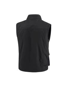 Men's outdoor fishing cargo vest in black quick-dry fabric showing a sleek back view