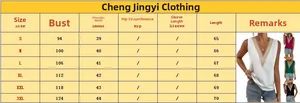 Detailed size guide table for women's V-neck sleeveless lace blouse with S-3XL measurements