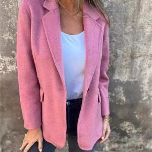 Classic pink wool blend casual blazer jacket with lapel and buttons for women