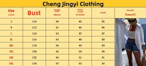 Detailed size chart for women's double-layer crepe shirt with bust and sleeve measurements