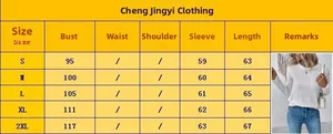 Detailed sizing chart for women's long sleeve hollowed out casual shirt in sizes S to 2XL