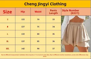 Size guide table for casual women's elastic waist shorts showing measurements for S to XXL