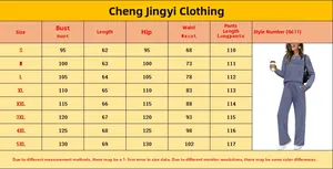 Detailed size chart for women's long sleeve top and wide leg pants set from S to 5XL
