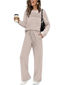 Detail of light apricot two-piece lounge set with chest pleats and drawstring trousers