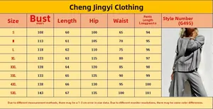 Detailed size chart for women's knit sweater and wide-leg pants set from S to 5XL