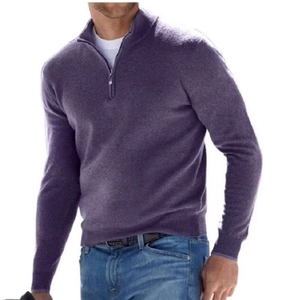 Purple long sleeve men's polo sweatshirt with half zipper and casual stand collar