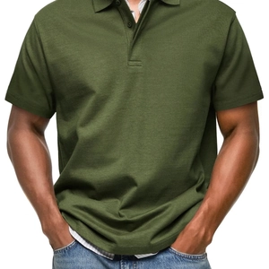 Polo da uomo casual verde oliva a maniche corte con colletto classico e bottoni nascosti