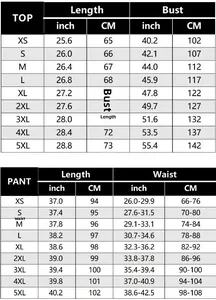 Detailed size chart for women's striped lounge set including top and pants measurements
