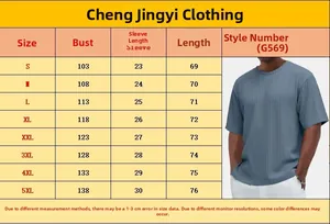 Tableau des tailles pour t-shirt homme en maille gaufrée avec mesures de buste et longueur