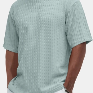 T-Shirt Texturé pour Hommes Manches Courtes Col Rond Style Torsade Décontracté Respirant Couleur Unie Haut d'Été