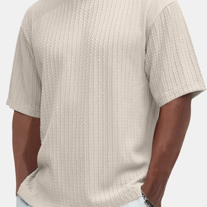 T-shirt homme à col rond avec texture en maille torsadée de qualité supérieure beige