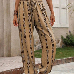 Women's boho casual trousers with geometric prints, high waist drawstring, and tapered cuffs
