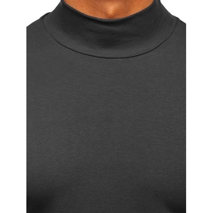 Men's thermal mock neck long sleeve t-shirt in solid black cotton blend fabric