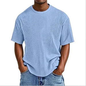 Men's Casual Short Sleeve T-Shirt Summer Loose Crew Neck Waffle Textured Pullover Basic Daily Top