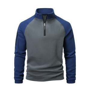 Men's tactical fleece pullover with 1/4 zipper, color block design and sleeve pocket