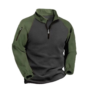 Men's outdoor tactical fleece pullover with color blocking and 1/4 zip in army green