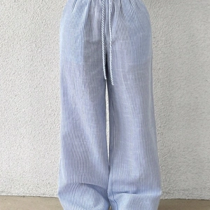 Women High Waist Wide Leg Pants Vertical Striped Drawstring Casual Loose Trousers Summer Fashion Streetwear Comfortable