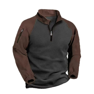 Men's tactical fleece pullover with contrast sleeves and quarter-zip standing collar